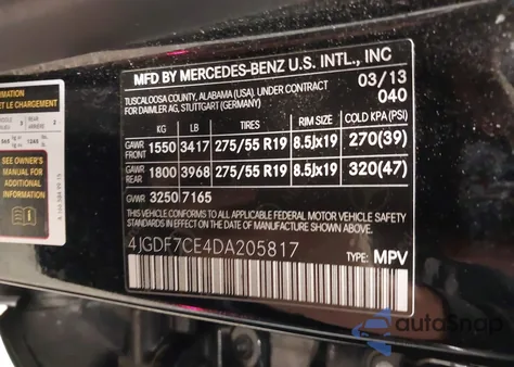 2013 Mercedes-Benz Gl 450 4Matic из США, поврежденный, VIN 4JGDF7CE4DA205817